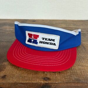 Vintage Team Honda Racing Logo Patch Visor Cap White Blue Red OS Adjustable